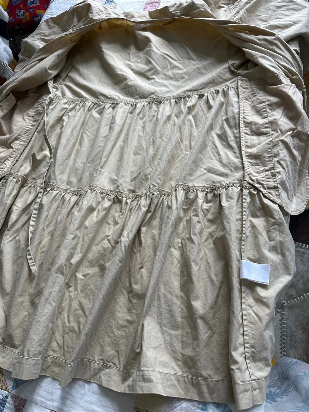 X—COS Beige Tie-Waist Midi Dress with Subtle Puff Sleeve Size M-L - Picture 8 of 16